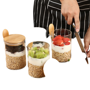 Lọ thủy tinh với nắp tre và muỗng đặt cà phê đường container thiết lập với Scoop qua đêm bột yến mạch lọ cho trà lỏng sữa chua - Product Image 1