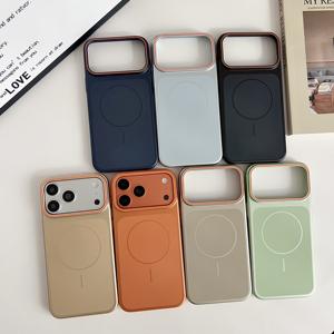 Étui pour <span class=keywords><strong>iPhone</strong></span> Air 17 16 15 Plus 14 <span class=keywords><strong>13</strong></span> 11 <span class=keywords><strong>Pro</strong></span> Max, style métallique plaqué, finition mate, magnétique, PC, compatible avec la charge sans fil - Product Image 1