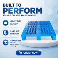 Palette Euro empilable à neuf pattes en plastique HDPE, simple face, perforée pour ventilation, pour entrepôt industriel, petite taille