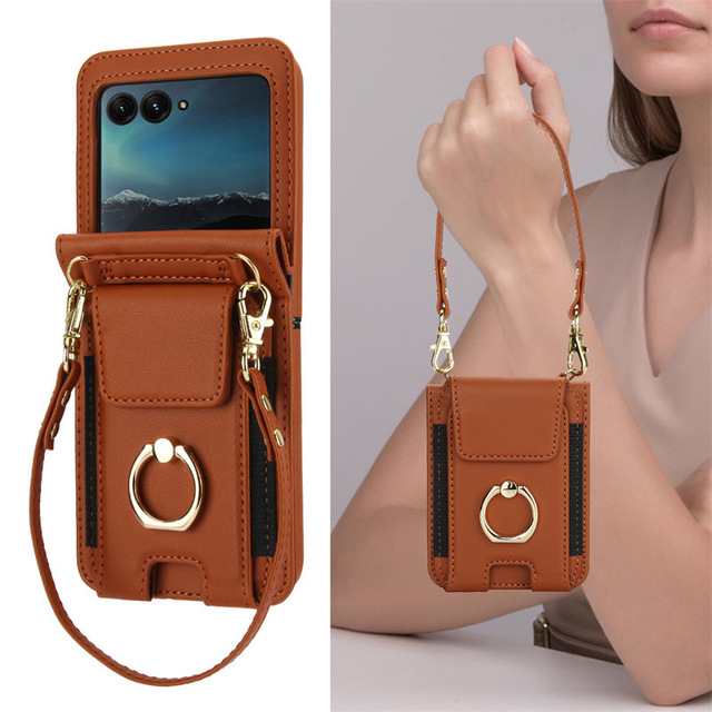 Leather Crossbody Wallet Flip Case with Adjustable Removable Shoulder Strap for Samsung Galaxy Z Flip 7 6 5 4 3 for Women Girl