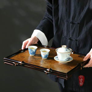 Lacquered Bamboo Rock Tea Tray Antique Chinese Tea Set Durable Home Decoration Tray - Product Image 5