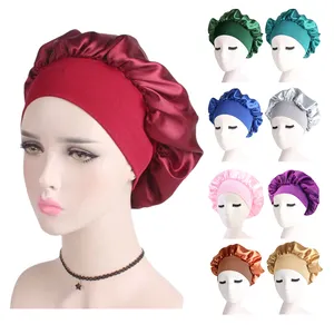 Wholesale Female Elastic Band Somalian Ladies Traditional Bonnets Hair Bonnets Sleeping Cap Women Satin