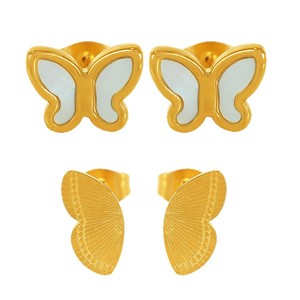 Butterfly <b>Stud</b> Earrings 18k Gold Plated <b>Titanium</b> Steel Minimalist Fashion For Women Gift Jewelry EH240-1 - Product Image 5