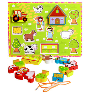 Juguetes de madera Montessori para niños, Juguetes <span class=keywords><strong>DIY</strong></span> de granja de animales, cuentas de enhebrado de madera, Puzzle de cordones, juguetes educativos divertidos - Product Image 1