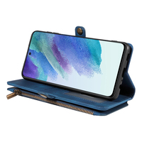 Dompet Kulit PU untuk Samsung S21 FE, 9 Slot Kartu + Kantong Koin Ber-resleting, Penyangga, Pemblokir RFID, 360 °   Perlindungan