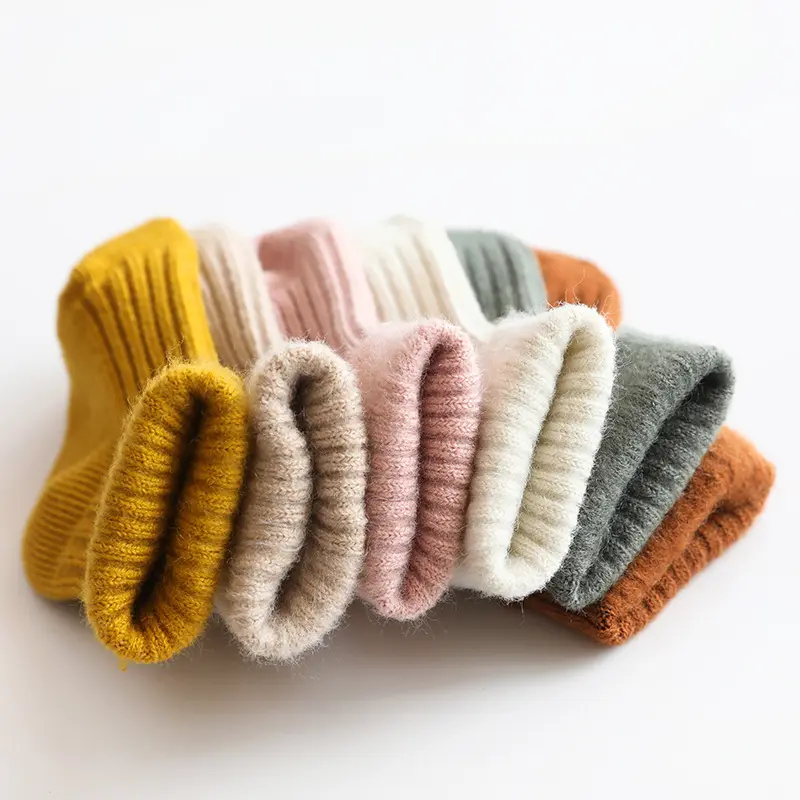 Meias de malha de algodão para crianças, meias grossas de cor sólida para bebês