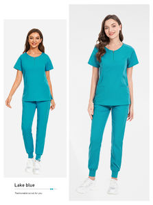 Confortable léger femmes gommages uniformes ensembles Joggers fermeture éclair-hauts hôpital médical chirurgical Salon uniformes gommage en gros - Product Image 4