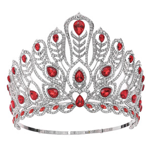 Couronne de concours de beauté de luxe en plumes de paon et strass, multicolores, avec cristaux argentés, pour mariage et concours de beauté - Product Image 6