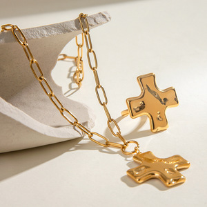 Yueli Cross Pendant <b>Necklace</b> <b>Ring</b> Stainless Steel Unisex Fashion Jewelry Light Luxury Design - Product Image 3