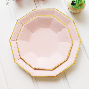 Vajilla Desechable DAMAI Bronzing Decagon Rosa Claro, Juego de Vajilla para Fiestas para Niños y Adultos, Platos y Vasos de Papel Desechables - Product Image 2