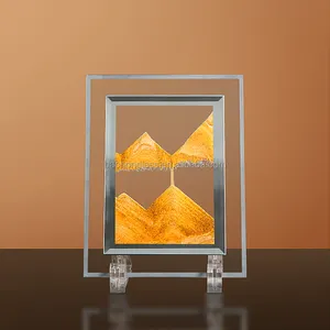 Square 5 polegada Dynamic Sand Picture 3D Sandscape Moving Sand Art Liquid Motion Bubbler Temporizador para Adulto Kid Desktop Art Brinquedos