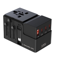 Adaptateur de voyage Foxcan tout-en-un 100W GaN PD QC3.0 4 USB-C+1 USB-A avec câble pour ordinateur portable, prise universelle certifiée CE/FCC