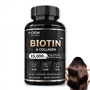Capsules de biotine et de collagène OEM ODM, 60 unités, 15000 mcg avec B2, B3, B6, B7, pour soutenir la peau, les cheveux et les ongles - Product Image 1