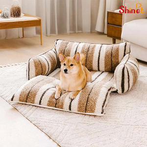 Cama para Mascotas de Felpa a Rayas al por Mayor, Diseño Plegable y Lavable, Sofá Rectangular Grueso para Uso en Todas las Estaciones, para Perros y Gatos - Product Image 1
