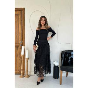 Wholesale XS Size Black Lace <b>Pencil</b> <b>Skirt</b> Embroidered Techniques Spandex Material Tight Fit Empire Waistline Natural Print - Product Image 4