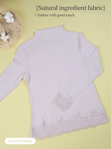 Nuevo Blusa de Encaje con Cuello Medio, Decoración Floral Hecha a Mano, Manga Larga, Corte Entallado, Diseño Estilizador para Mujer, en Existencia - Product Image 5