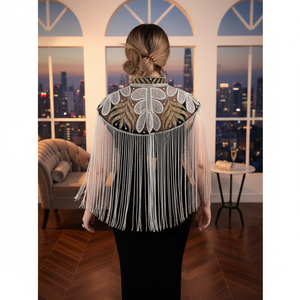 Vintage-Style Half Short Length Stand Collar Evening Poncho Plus Sizes <b>Sequined</b> Beading Embroidered Geometric Spring Autumn - Product Image 3