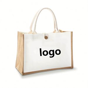 Custom Grocery Waterproof Bridesmaid Gift Travel Shopping DIY Craft Blank <b>Large</b> Jute Reusable Burlap Tote Bag - Product Image 1