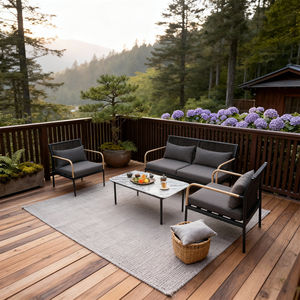 Conjunto de Muebles de Jardín Japoneses de 4 Piezas con Estructura de Aluminio, Cojines Personalizables y Mesa de Centro de Mármol para Patio de Montaña - Product Image 2