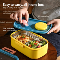 Boîte à lunch scolaire pour enfants C221 sans BPA, compatible micro-ondes, en acier inoxydable, 2 compartiments, avec cuillère