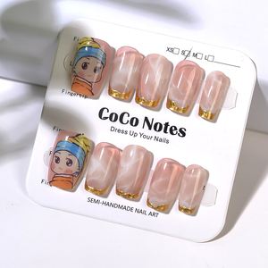 Doux Fille Coeur Dessin Animé Court <span class=keywords><strong>Film</strong></span> Anime Mignon Chat Yeux Portant Des Ongles Pré Fait Ongles Tranches Fini Relief Faux Ongles En Gros - Product Image 1