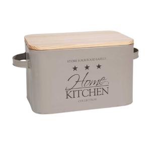 Boîte de rangement en métal pour snacks Boîte à pain en métal avec couvercle en bois Armoire à pain grande vente Boîte de rangement pour pain - Product Image 1