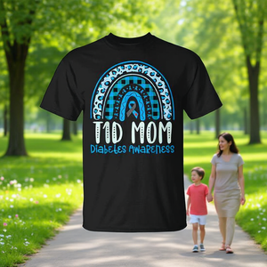 T-shirt T1d Mom con nastro blu e arcobaleno per la consapevolezza sul diabete - Product Image 1