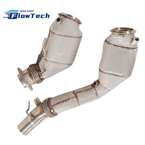 Downpipe FlowTech SS304 avec filtre sport haute performance 200 cellules pour BMW M3 F80 M4 F82 F83 S55 3.0T – Fixation directe par boulons - Product Image 1