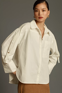 Oem Customization abbigliamento fabbrica signore girocollo maniche lunghe <span class=keywords><strong>Beige</strong></span> popeline Button Down camicetta da <span class=keywords><strong>donna</strong></span> - Product Image 2