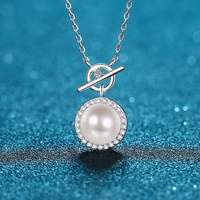 Collier Pendentif en Argent Sterling S925 avec Perle d'Eau Douce et Moissanite en Forme de T pour Femme, Idéal pour Mariage et Fêtes