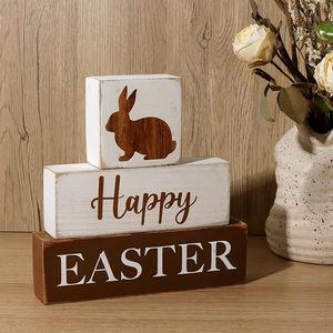 DAMAI Easter Wooden Block Rabbit Ornament Farmhouse Layered Tray Decor for Home Tabletop Decor Easter Craft Wooden Material - Product Image 4