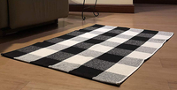 Tapis à carreaux grill pour intérieur ou extérieur, en coton, tissé à la main, lavable, noir et blanc, corail