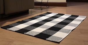 Aracón-alfombra a cuadros de algodón, tejido a mano, lavable, para interiores y exteriores, color blanco y negro - Product Image 3