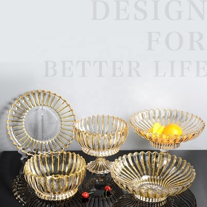 D220mm luxe cristal Transparent doré Sterak ligne fruits bol assiette plat verre plateau de service mariage maison élégant Art déco - Product Image 4