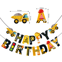 Nouvelles décorations de fête d'anniversaire et de la Journée des enfants sur le thème des véhicules de construction de dessins animés : guirlande en papier, décoration de gâteau, bannière camion benne