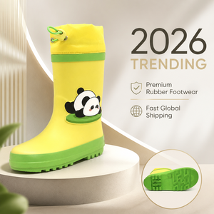 Bottes <span class=keywords><strong>de</strong></span> <span class=keywords><strong>pluie</strong></span> pour enfants en caoutchouc naturel 100% écologique, col à cordon, imprimé panda, imperméables, bottes Wellington pour filles - Product Image 4