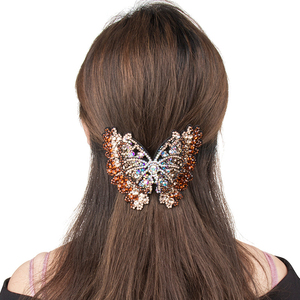 Épingles à cheveux en cristal pour femmes, Barrettes tendance en <span class=keywords><strong>strass</strong></span>, grand papillon, HX-129 - Product Image 2