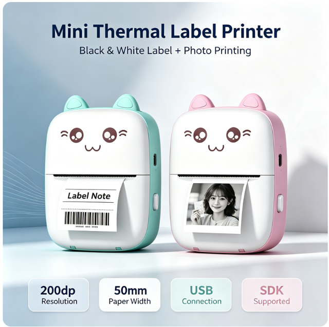 Portable Cartoon-style Thermal Printer Pocket Mini Self-Adhesive Label & Photo Printer,Compact