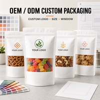 Sachet Doypack en papier kraft brun de qualité alimentaire, recyclable, avec fermeture éclair et fenêtre, pour noix, café et snacks