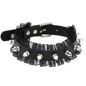 Punk nouveau Harajuku dentelle femmes gothique Rivet pointes en cuir collier ras du cou collier à la main Punk Sexy élégant en cuir Pu tour de cou - Product Image 1