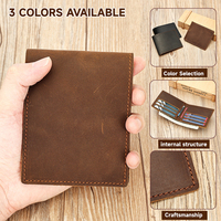Dompet Lipat Minimalis Kulit Crazy Horse MARRANT untuk Pria, Tempat Kartu Kredit Kulit, Dompet Kulit Asli untuk Pria