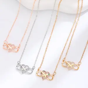 Fashion High Quality Micro-Set Zirconia Love Heart Lucky 8 Numbers Pendant Necklace Jewelry For Women