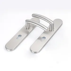 Modern Stainless Steel L Shape Solid Lever Door Handle With Oval Plate Of Euro Profile Keyhole For Hotel Office Villa Doors