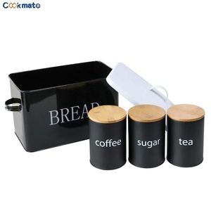 Carbon Steel Safty Countertop Space Saving Bread Bin Loaves <strong>Storage</strong> <strong>Tins</strong> and 3 Pieces <strong>Kitchen</strong> Canister Set Tight Fitting Lids - Product Image 6