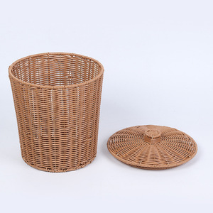 Woven Plastic <b>Storage</b> <b>Basket</b> With Lid Round 1-3L Capacity For Wardrobe Desktop Living Room Bedroom Bathroom <b>Storage</b> - Product Image 2