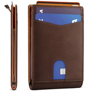 For Brown <b>Slim</b> Bifold Men's Wallet Genuine Leather RFID Blocking Minimalist Front Pocket Open Closure Nylon Lining Short - Product Image 1
