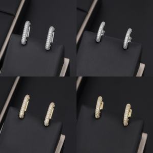 Boucles d'oreilles Huggie tendance géométriques en laiton plaqué or et argent avec zircon, bijoux fantaisie unisexe JXX en gros - Product Image 1