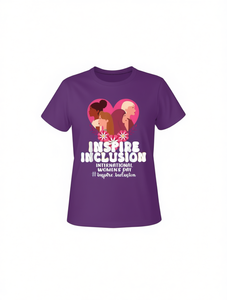 T-Shirt da Donna Inspire Inclusion, Girocollo, Vestibilità Regolare, in Poliestere Lavorato a Maglia, Design per la Giornata Internazionale della Donna - Product Image 1