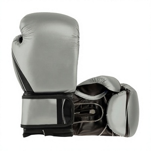 Gants de boxe en cuir PU gris et noir avec fermeture Velcro, sangle de poignet réglable, équipement d'entraînement pour adultes - Product Image 1