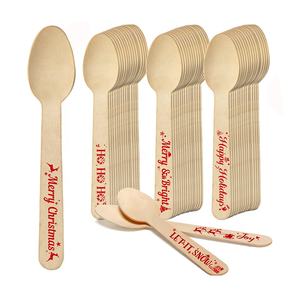 Wholesale Biodegradable 140mm <strong>Wooden</strong> Disposable <strong>Wooden</strong> <strong>Spoon</strong> With Custom Logo For Outdoor Party Or Travel Food Usage - Product Image 2